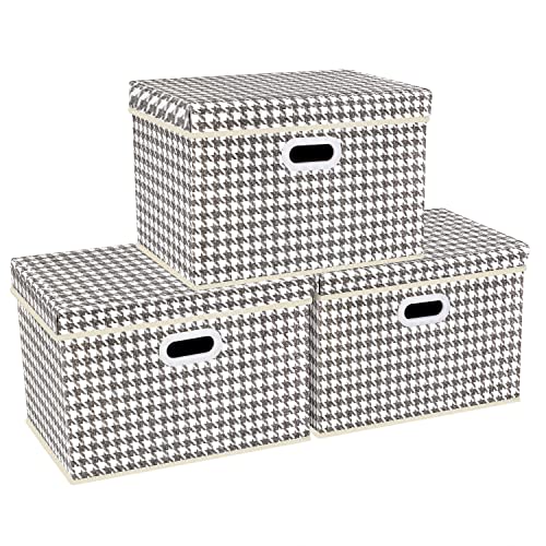 TYEERS Aufbewahrungsbox mit Deckel Groß, Muster, Stoff, Faltbare, Kisten Aufbewahrung mit Deckel, 44x30x29 cm, 3-Stück, Grau von TYEERS