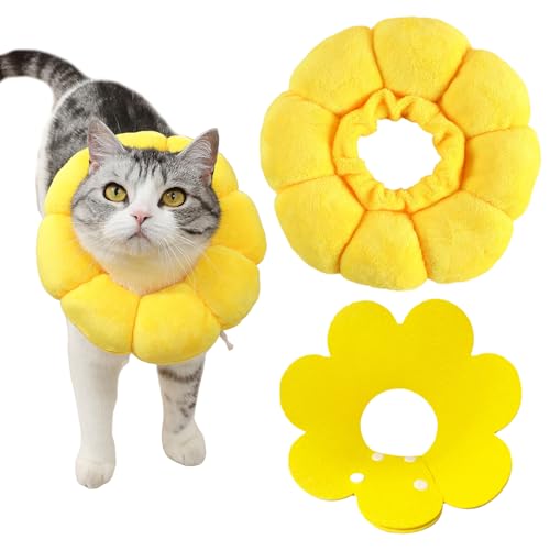TYFGRT 1 Stück Sonnenblumen-Katzenhalsband, 1 Stück Filzkapuze, Verstellbares Haustierhalsband, Anti-Leck-Kapuze Für Die Postoperative Genesung, Haustierzubehör von TYFGRT