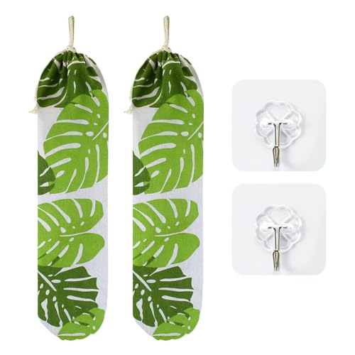 TYFGRT 2 Stück Müllsack-Organizer, 2 Stück Transparente Haken, Einkaufstüten Aus Baumwolle Und Leinen, Tragbare Einkaufstaschen, Faltbare Organizer-Taschen von TYFGRT