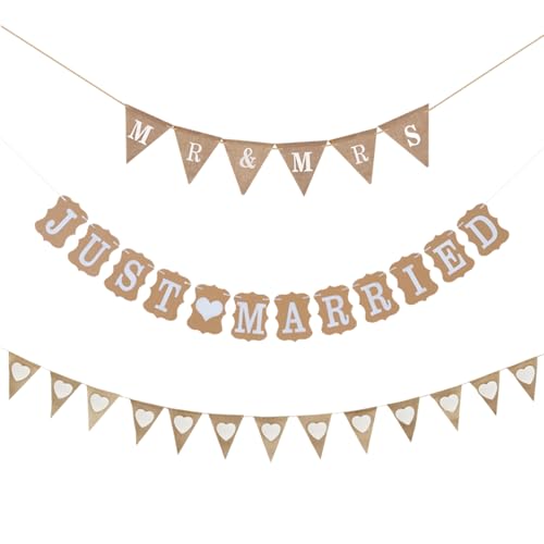 TYFGRT 3 Stück Pull-Flaggen, Hochzeitsdekorationsbanner, Just Married-Flaggen, Mr. Und Mrs.-Banner, Hochzeitsfeier-Hintergrund-Hängedekorationen TYFGRT 3 Stück Pull-Flaggen, Hochzeitsdekorationsbanner, Just Married-Flaggen, Mr. Und Mrs.-Banner, Hochzeitsfeier-Hintergrund-Hängedekorationen von TYFGRT