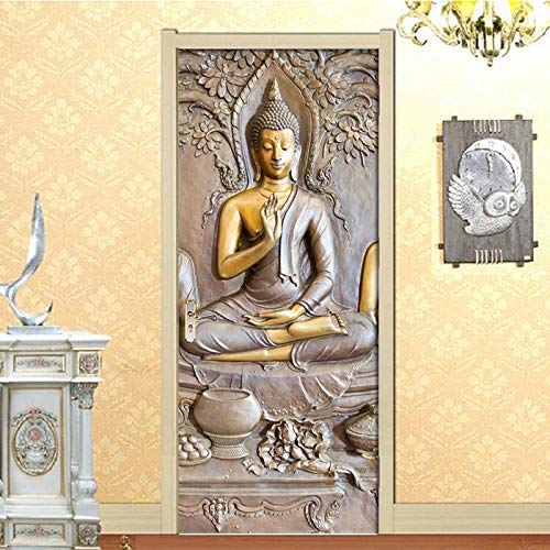 3D Kreative Türaufkleber Buddha 88x200cm selbstklebend Innentüren Art Decals Wandtapete PVC Fototapete Tapete Abnehmbar Türfolie Poster Wohnzimmer Küche Schlafzimmer Dekoration von TYFMMD