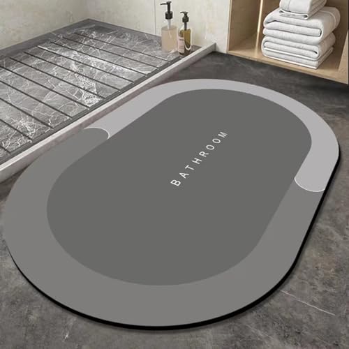 Kieselgur Badematte Rutschfest Stone Bath Matt Absorbent Duschvorleger Rutschfest Gummi 40*60CM Schnell Trocknend Waschbar Weich Geeignet Für Küche Bad Vorraum ( Color : Gray oval , Size : 60*90cm ) von TYGEUJIU