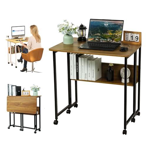 TYGYSDO klapptisch klein Schreibtisch mit Rollen computertisch Tisch beistelltisch Keine Montage erforderlich für kleine Räume Holzwerkstoffen,Stahlrahmen (80 * 58 * 75cm) von TYGYSDO