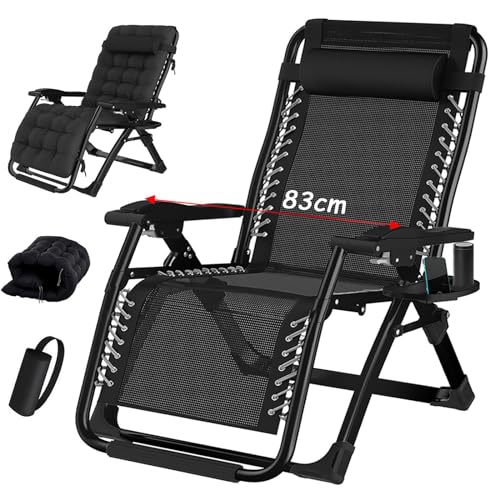 TYGYSDO Gartenliege Klappbar Sonnenliege Relaxliege für Balkon, Klappbarer liegestuhl 200kg Tragfähigkeit, Gartenstuhl mit liegefunktion Liegestuhl, XXL Verstellbar Zero Gravity Chair (Schwarz, 83cm) von TYGYSDO