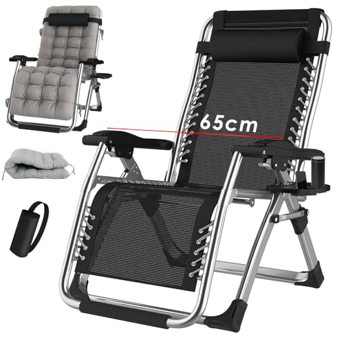 TYGYSDO gartenliege liegestuhl klappbar campingstuhl gartensessel Outdoor hochlehner verstellbar relaxsessel Liege Camping sonnenliege Garten 200kg (Silbrig, 65cm) von TYGYSDO