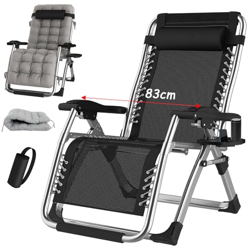 TYGYSDO gartenliege liegestuhl klappbar campingstuhl gartensessel Outdoor hochlehner verstellbar relaxsessel Liege Camping sonnenliege Garten 200kg (Silbrig, 83cm) von TYGYSDO