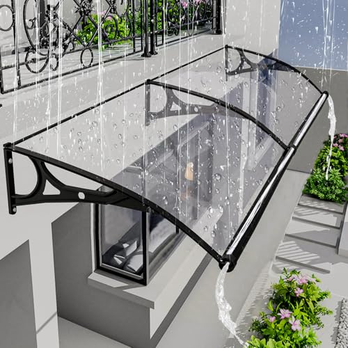 Polycarbonat-Fenstertürmarkise UPF 100+ Haustüren/Fenster Überhang Markise geräuschlos, regen- und schneefest, einfach zu installieren, kann an Fenstern, Türen Eingängen verwendet werden von TYHAYJYK