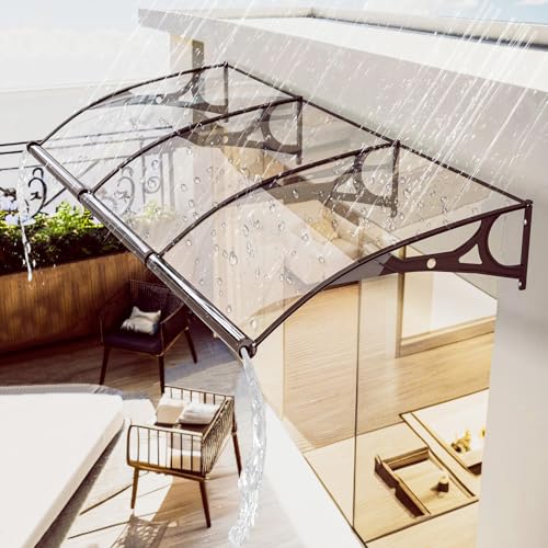 Polycarbonat-Fenstertürmarkise UPF 188+ Haustüren/Fenster Überhang Markise geräuschlos, regen- und schneefest, einfach zu installieren, kann an Fenstern, Türen Eingängen verwendet werden von TYHAYJYK