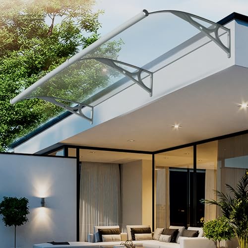 Polycarbonat-Fenstertürmarkise UPF 75+ Haustüren/Fenster Überhang Markise geräuschlos, regen- und schneefest, einfach zu installieren, kann an Fenstern, Türen Eingängen verwendet werden von TYHAYJYK
