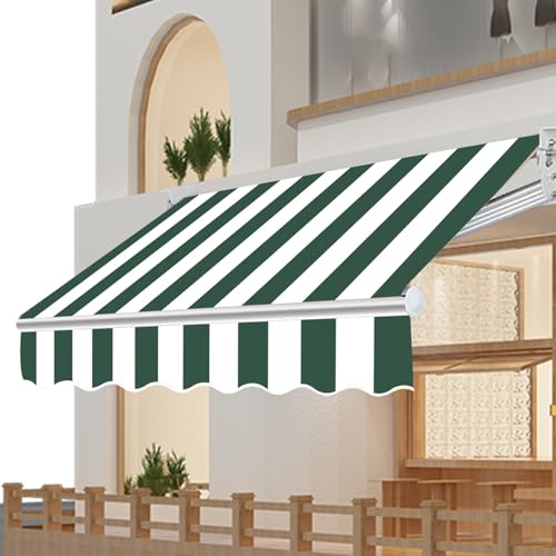 TYHAYJYK Einziehbare Markise 12.8x6.6FT / 390x200CM Stoffersatz (Rahmenlos), dunkelgrünes weißes Streifenmuster Sonnenschutzdach aus Segeltuch Hohe Lichtechtheit Schattendach für Fensterbal von TYHAYJYK