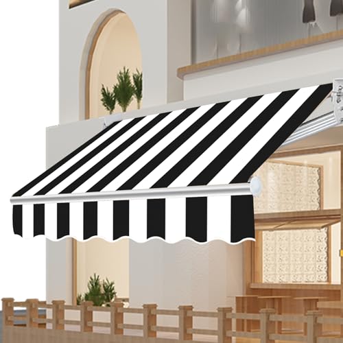 TYHAYJYK Ersatz-Segeltuch 12,5x8,2 FT / 380x250CM für Markise, Markisenschirm Markisen für Terrassenschatten Einziehbares Markisentuch (Rahmenlos), Schwarz-Weiß-Streifenmuster Außenschatten von TYHAYJYK