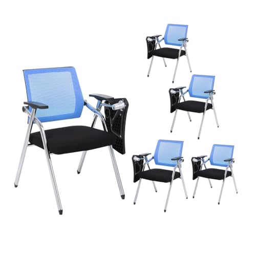 TYHAYJYK Faltbarer Studentenstuhl mit befestigtem Schreibtisch, Netz-Bürostuhl mit Lendenwirbelstütze, faltbarer Trainingsstuhl mit Tablet-Arm, Schreibtafel und Metallrahmen (5 Stück) von TYHAYJYK