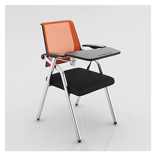 TYHAYJYK Klappbarer Studentenstuhl mit befestigtem Schreibtisch, Netz-Bürostühle mit Lendenwirbelstütze, faltbarer Computer-Schreibtischstuhl mit Tablet-Arm, Schreibtafel und Metallrahmen (Orange) von TYHAYJYK