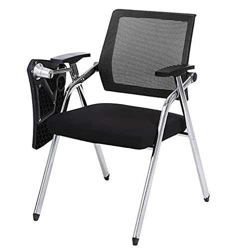 TYHAYJYK Klappbarer Studentenstuhl mit befestigtem Schreibtisch, ergonomischer Stuhl mit Armlehne, Schreibtafel, Lendenwirbelstütze, Netzrückseite, faltbarer Schreibtischstuhl mit verdicktem Stoffsitz von TYHAYJYK