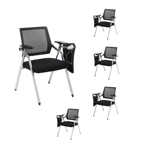 TYHAYJYK Zusammenklappbarer Studentenstuhl mit befestigtem Schreibtisch, ergonomischer Stuhl mit Armlehne, Schreibtafel, Lendenwirbelstütze, Netzrückseite, faltbarer Schreibtischstuhl mit verdicktem von TYHAYJYK
