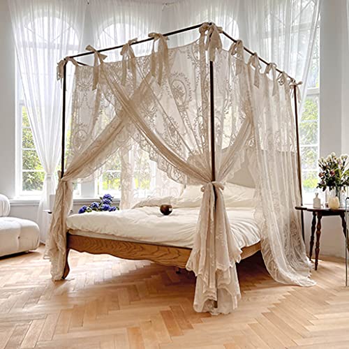 Elegante Spitze, Prinzessin, 4 Eckpfosten, Moskitonetz, romantisch, für Mädchen und Frauen, Bettvorhang, Baldachin für Erwachsene, Hochzeit, Schlafzimmer, Kinderzimmer, Dekoration von TYHYJYK