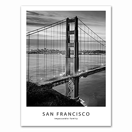 Moderne Schwarz Weiß San Francisco Stadt Wahrzeichen Gebäude Golden Gate Bridge Landschaft Leinwand Malerei Wandkunst Poster Wohnzimmer Büro Wohnkultur Wandbild von TYIYT