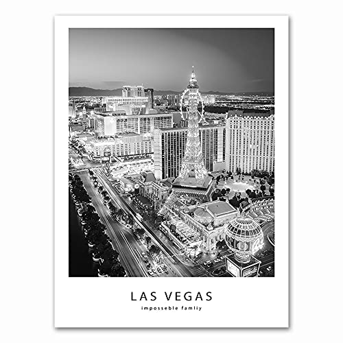 TYIYT Moderne Schwarz Weiß Las Vegas Stadt Straße Gebäude Nachtansicht Landschaft Leinwand Malerei Wandkunst Poster Wohnzimmer Büro Wohnkultur Wandbild von TYIYT