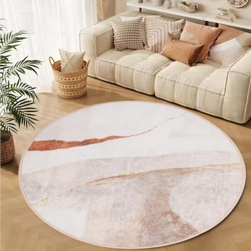 TYJDTYR Runder Teppich 160cm Durchmesser, Wohnzimmer Teppich, Abstraktes Design, Beige, Hellbraun, Dunkelbraun, Anti-Rutsch Unterseite, Weich Kurzflor, FüR Schlafzimmer. von TYJDTYR