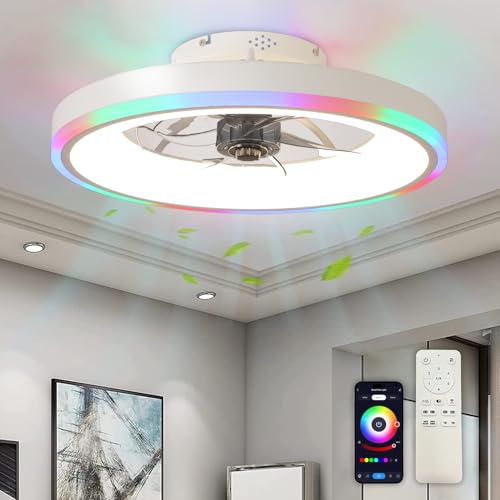 TYJY Deckenventilator mit Beleuchtung, 60W Leiser LED Deckenleuchte Mit Ventilator und Fernbedienung APP, 50cm Lampe mit Ventilator Dimmbar (3000K-6500K-RGB), Timer, 6 Windstufen, Weiß von TYJY