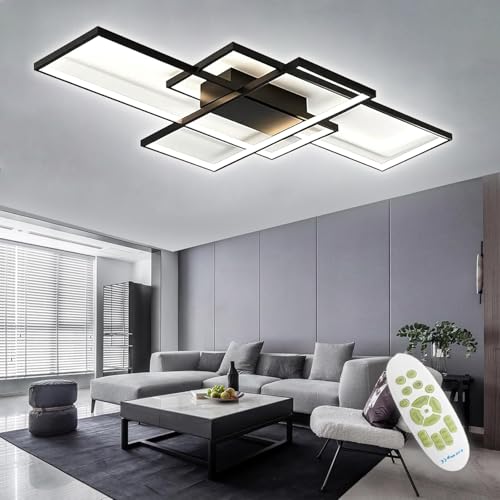 TYJY LED Deckenleuchte 60W Dimmbar Deckenlampe Wohnzimmer, Moderne Rechteckige Wohnzimmerlampe mit Fernbedienung, 3000K-6000K, Deckenbeleuchtung Lampe für Schlafzimmer Wohnzimmer (80cm, Schwarz) von TYJY