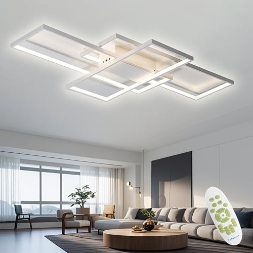 TYJY LED Deckenleuchte 60W Dimmbar Deckenlampe Wohnzimmer, Moderne Rechteckige Wohnzimmerlampe mit Fernbedienung, 3000K-6000K, Deckenbeleuchtung Lampe für Schlafzimmer Wohnzimmer (80cm, Weiß) von TYJY