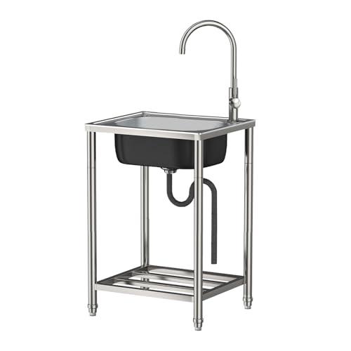 Edelstahl Multifunktionswaschtisch, Spültisch mit 360° Wasserhahn für Outdoor und Camping, Edelstahlspüle zur Erweiterung der Outdoorküche,Waschküche,Garage(50x40x82cm) von TYJZKJWQ