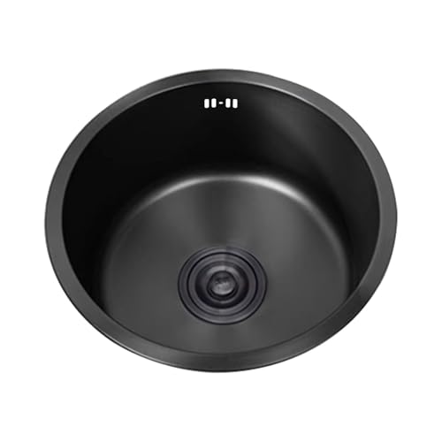 Edelstahl Spülbecken Klein Spüle Rund Küchenspülen Küche Edelstahlspüle 1 Becken Schwarz mit Abflussrohr Einbauart: Einbau von Oben und Unterbau (Ø 32cm) von TYLAOXIAO