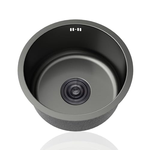 Kitchen Sink Edelstahl Küchenspüle Kleines Spülbecken Schwarz Mini Spüle Küche Runde Küchenbecken 1 Becken mit Abflussrohr Und überlauf Einbauart: Einbau Von Oben und Unterbau (Ø 32cm) von TYLAOXIAO