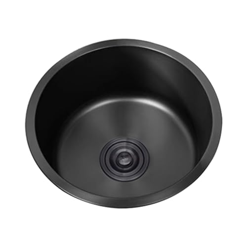 Küchenspüle Klein Spüle Rund 304 Edelstahl Spülbecken Küchenspülen Küche Edelstahlspüle 1 Becken Schwarz mit Abflussrohr Einbauart: Einbau von Oben und Unterbau (Ø 36cm) von TYLAOXIAO
