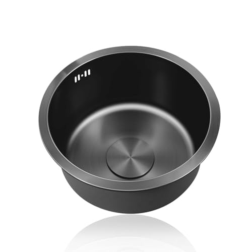 Mini Spülbecken Schwarz,Küchenspüle Edelstahl Rund,Spüle Küche Klein,küchenbecken 1 Becken mit Abflussrohr und überlauf Einbauart: Einbau Von Oben und Unterbau (Ø 25cm) von TYLAOXIAO