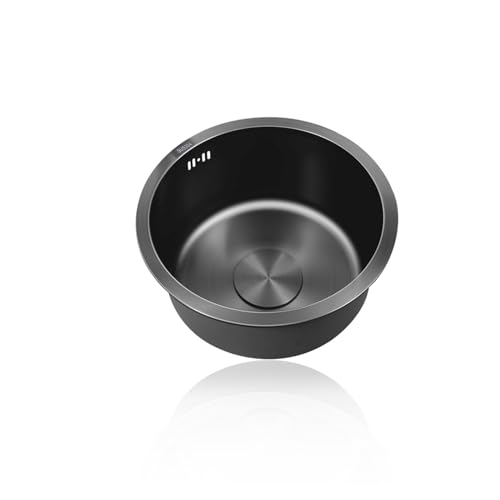 Mini Spülbecken Schwarz,Küchenspüle Edelstahl Rund,Spüle Küche Klein 1 Becken mit Abflussrohr und überlauf Einbauart: Einbau Von Oben und Unterbau (Ø 30cm) von TYLAOXIAO