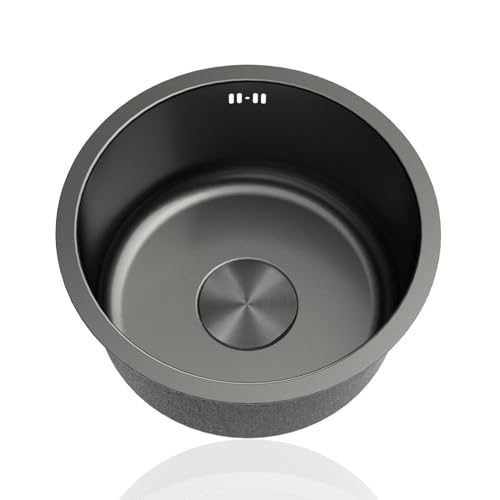 Mini Spüle Küche,Küchenbecken,Edelstahl Küchenspüle,Kleines Spülbecken Schwarz,Runde Edelstahlspüle1 Becken mit Abflussrohr Und überlauf Einbauart: Einbau Von Oben und Unterbau (Ø 25cm) von TYLAOXIAO