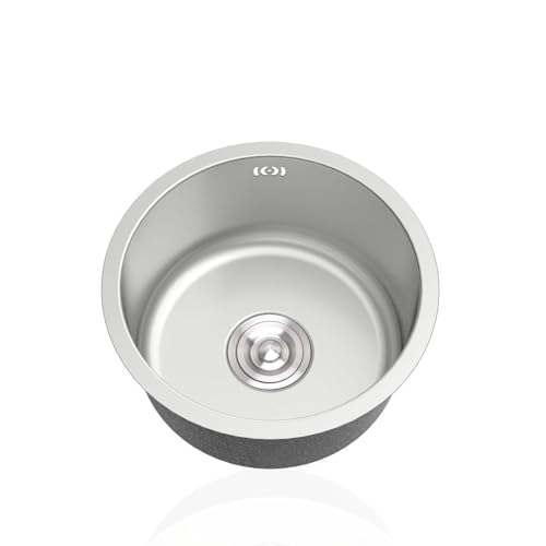 Rund Küchenspülen,Edelstahl Spülbecken,Klein Spüle Küche,Küchenbecken 1 Becken Silbrig mit Abflussrohr für Küchenzeilen Camping Einbauart: Einbau von Oben und Unterbau (Ø 36cm) von TYLAOXIAO