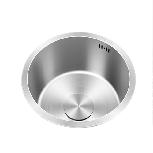 Spülbecken,Klein Küche Spüle,Rund Küchenspülen Edelstahl,Edelstahlspüle 1 Becken Silbrig mit Abflussrohr für Küchenzeilen Camping Einbauart: Einbau von Oben und Unterbau (Ø 36cm) von TYLAOXIAO