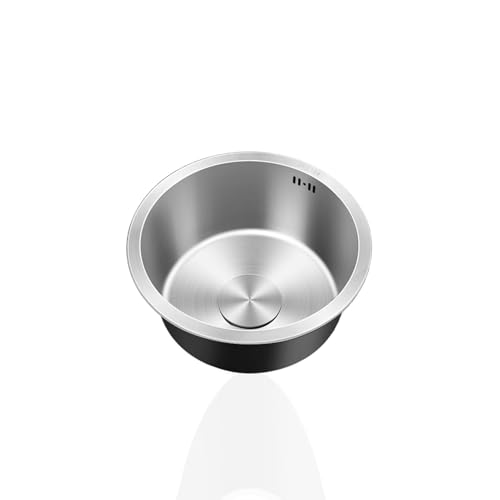 Spülbecken,Küche Spüle Klein,304 Edelstahl Silber Küchenspülen Rund 1 Becken mit Abflussrohr für Küchenzeilen Camping Einbauart: Einbau von Oben und Unterbau (Ø 32cm) von TYLAOXIAO