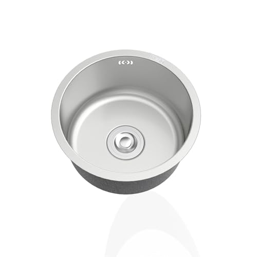 Spülbecken 304 Edelstahl Silber,Küche Spüle Klein Rund,Küchenspülen 1 Becken mit Abflussrohr für Küchenzeilen Camping Einbauart: Einbau von Oben und Unterbau (Ø 28cm) von TYLAOXIAO