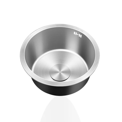 Spülbecken Rund,Küche Spüle Klein Edelstahl Silber,Küchenspülen 1 Becken mit Abflussrohr für Küchenzeilen Camping Einbauart: Einbau von Oben und Unterbau (Ø 36cm) von TYLAOXIAO