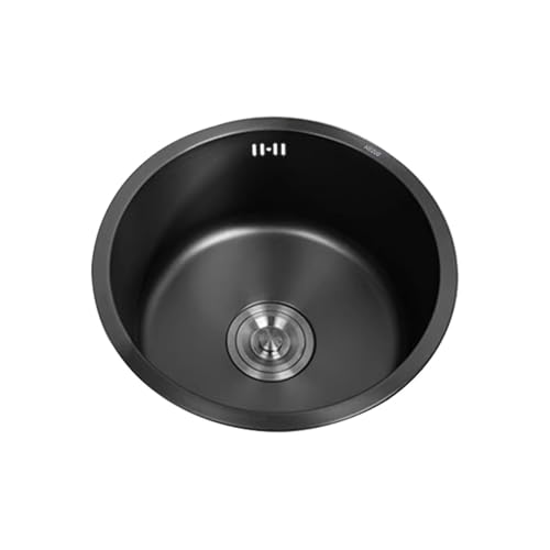 Spülbecken Rund,Mini Kitchen Sink,Küchenspüle Edelstahl Klein,Spüle Küche,Küchenbecken Schwarz 1 Becken mit Abflussrohr und überlauf Einbauart: Einbau Von Oben und Unterbau (Ø 42cm) von TYLAOXIAO