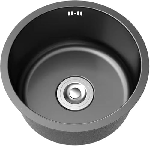 Spülbecken Rund Schwarz,Edelstahl Küchenspüle,Spüle Küche Klein,Kitchen Sink Mini,Spülbecken 1 Becken mit Abflussrohr Und überlauf Einbauart: Einbau Von Oben und Unterbau (Ø 34cm) von TYLAOXIAO