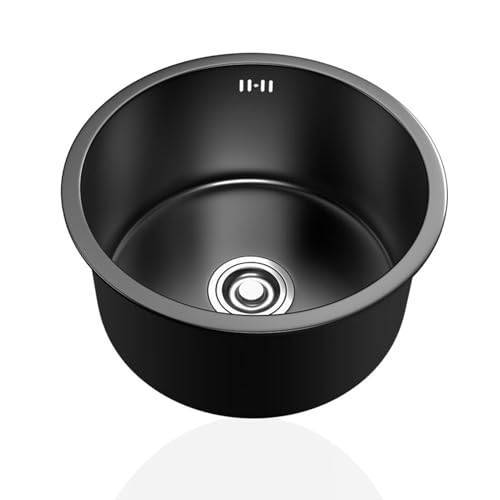 Spülbecken Rund Schwarz,Edelstahl Küchenspüle,Spüle Küche Klein,Kitchen Sink Mini,Spülbecken 1 Becken mit Abflussrohr Und überlauf Einbauart: Einbau Von Oben und Unterbau (Ø 34cm) von TYLAOXIAO