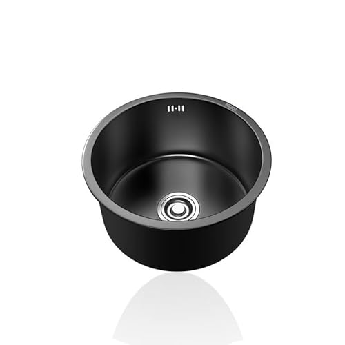 Spülbecken Rund Schwarz,Edelstahl Küchenspüle,Spüle Küche Klein,Spülbecken,Rundspüle Mini,Edelstahlspüle1 Becken mit Abflussrohr Und überlauf Einbauart: Einbau Von Oben und Unterbau (Ø 34cm) von TYLAOXIAO