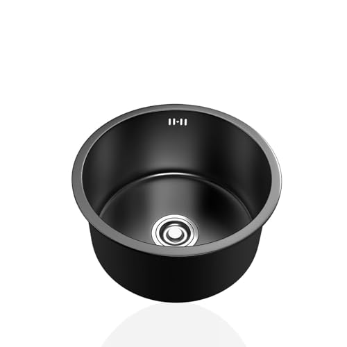 Spülbecken Schwarz Rund,Edelstahl Küchenspüle,Spüle Küche Klein,Küchenbecken,Edelstahlspüle Mini1 Becken mit Abflussrohr Einbauart: Einbau Von Oben und Unterbau (Ø 30cm) von TYLAOXIAO