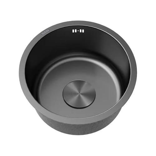 Spülbecken Schwarz Rund,Mini Kitchen Sink,Küchenspüle Edelstahl,Spüle Küche Klein,Küchenbecken 1 Becken mit Abflussrohr und überlauf Einbauart: Einbau Von Oben und Unterbau (Ø 34cm) von TYLAOXIAO