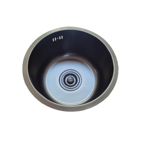 Spüle Küche Klein,304 Edelstahl Küchenspüle,Spülbecken Rund Schwarz,Kitchen Sink,Küchenbecken 1 Becken mit Abflussrohr Und überlauf Einbauart: Einbau Von Oben und Unterbau (Ø 25cm) von TYLAOXIAO
