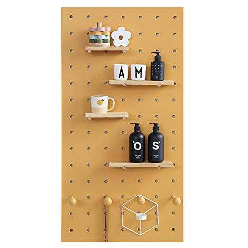 Großer Holz-Stecktafel-Ausstellungsständer für Bastelraum/Zuhause/Schlafzimmer, an der Wand montierte, modulare Präsentationsorganisation, Aufbewahrungssets mit 4 Regalen und Haken (Farbe: Gelb) von TYLDBNF