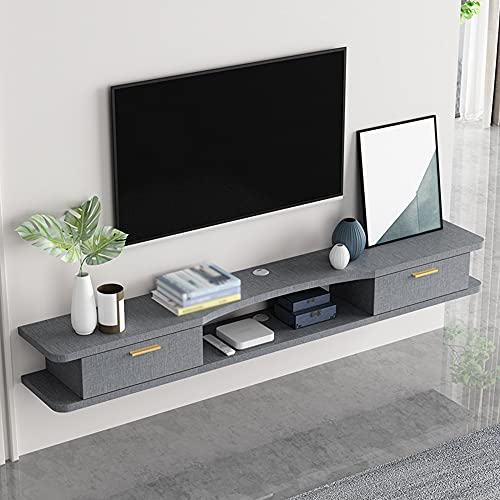 Schwimmender TV-Ständer, Schrank, Multimedia-Aufbewahrungsregal, Design mit doppelter Schubladenklappe, wandmontierter TV-Schrank mit Drahtloch, anwendbar auf Set-Top-Box-Fernbedienungsprojektor von TYLDBNF