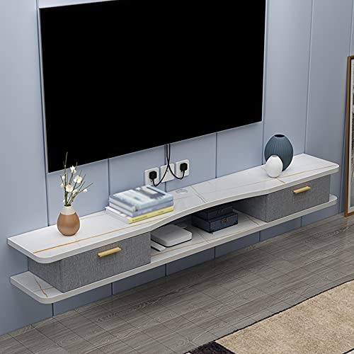 Schwimmender TV-Ständer, Schrank, Multimedia-Aufbewahrungsregal, Design mit doppelter Schubladenklappe, wandmontierter TV-Schrank mit Drahtloch, anwendbar auf Set-Top-Box-Fernbedienungsprojektor von TYLDBNF
