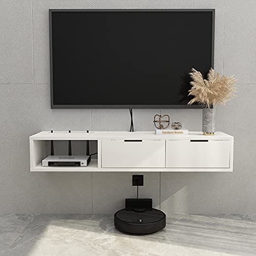 TYLDBNF Schwebender TV-Ständer, schwebender TV-Schrank, wandmontierter TV-Schrank aus Holz mit 2 Schubladen, zum Platzieren von Routern, Fernbedienungen, Projektoren TYLDBNF Schwebender TV-Ständer, schwebender TV-Schrank, wandmontierter TV-Schrank aus Holz mit 2 Schubladen, zum Platzieren von Routern, Fernbedienungen, Projektoren von TYLDBNF