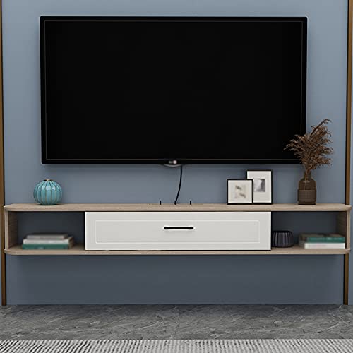 TYLDBNF Schwebender TV-Ständer, schwebender TV-Schrank, wandmontierter TV-Schrank mit Einer Schublade, Clamshell-Design mit Drahtlöchern, für Projektor, Kabelbox, Spielekonsole von TYLDBNF